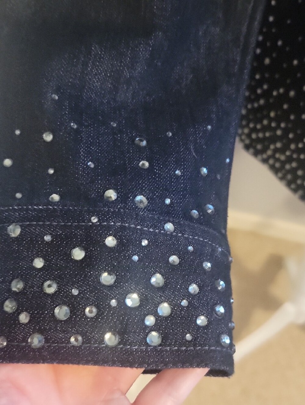 Chico's Platinum Denim Jacket with Hem and Cuff Stud Detailing - Picture 3 of 6